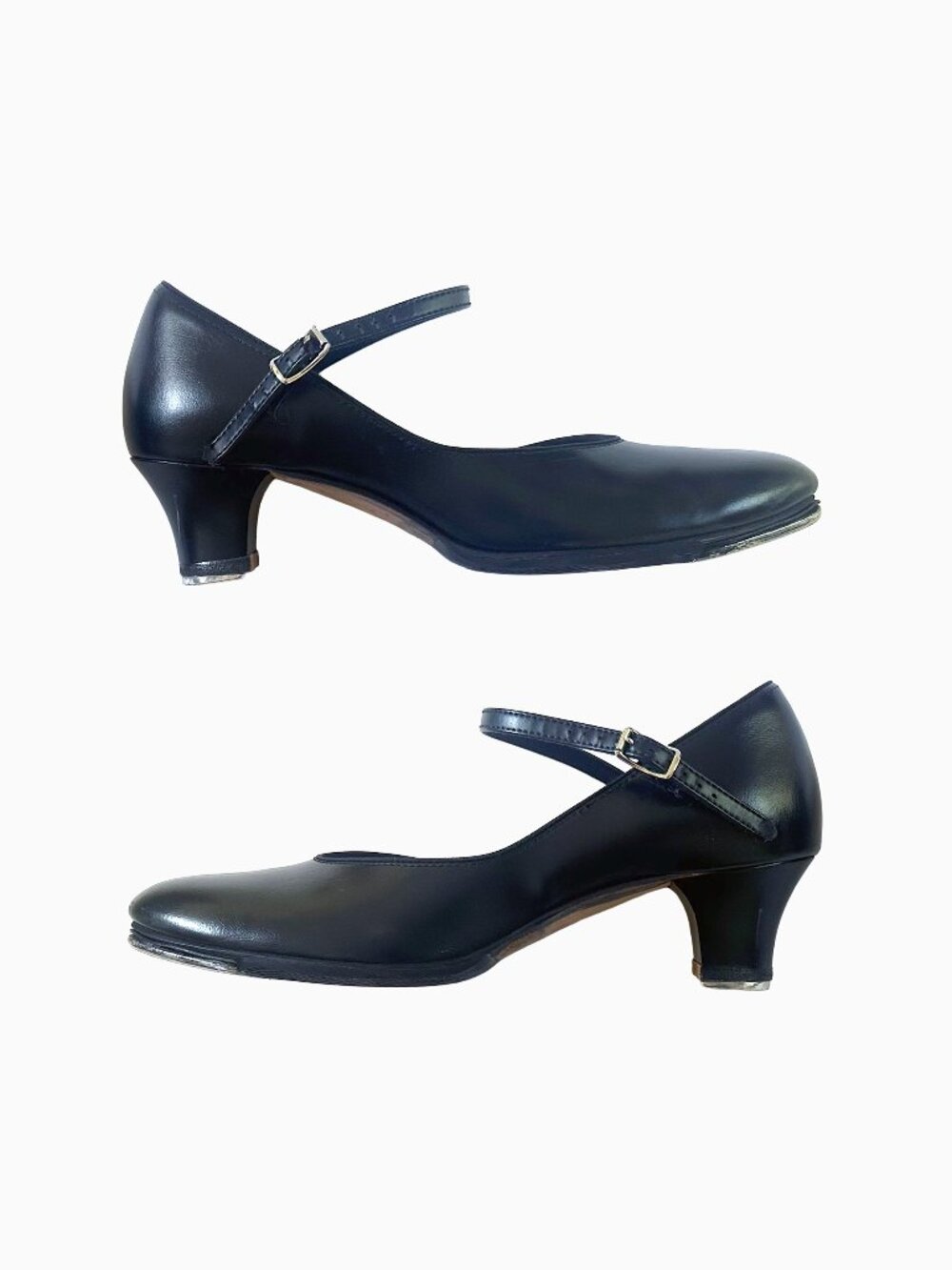 Vtg 90s Capezio USA Black Leather Mary Jane Heels 8N Character Shoes Whimsigoth